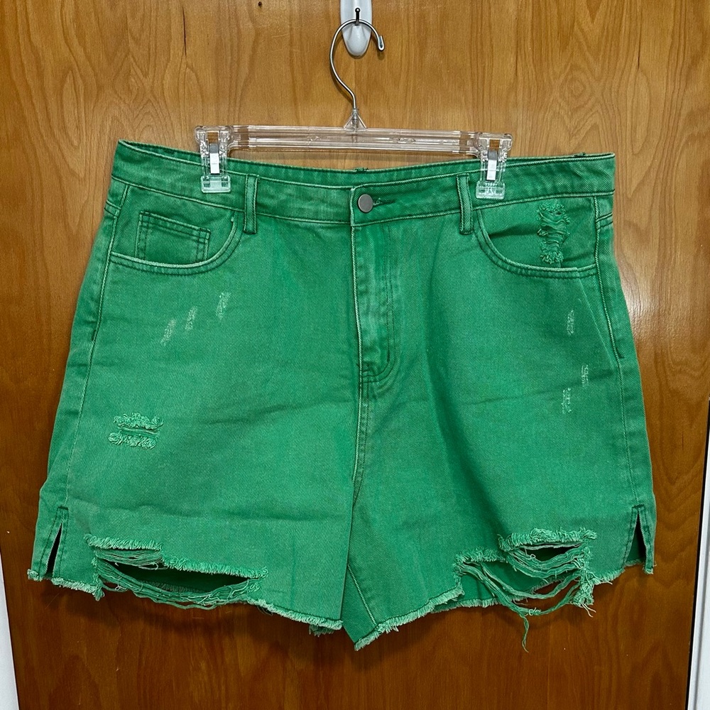 Pink Lily Green Jean Shorts